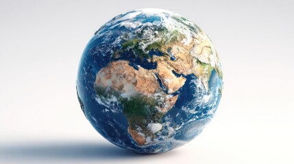 Fototapeta premium A realistic easter egg shaped like planet earth with continents and oceans visible against a bright white background