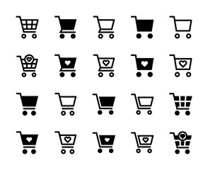 20 Shopping Cart and Wishlist Icons Line and Solid style for Ecommerce Purchase
