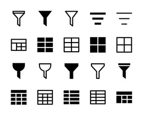 20 Filter and Table Icons Line and Solid style for Data Organization