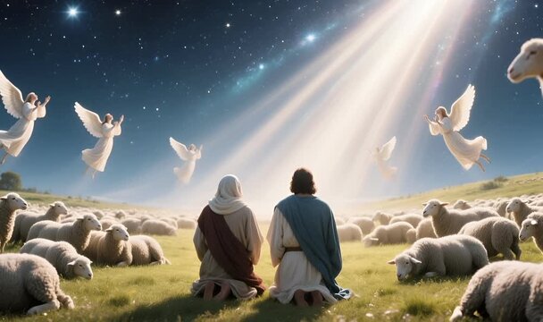 Angels Sing Above the Hills, Shepherds Fall to Their Knees in Awe