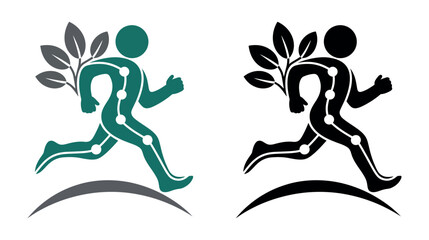 Stylized human figures with leaves and connecting dots symbolize health, wellness, and active living.