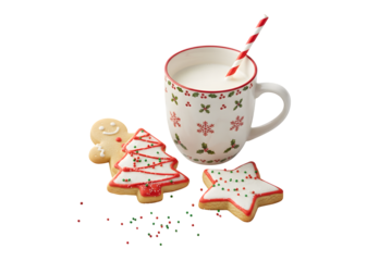 Holiday milk mug and cookies

