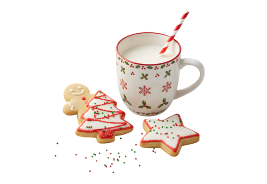 Holiday milk mug and cookies

