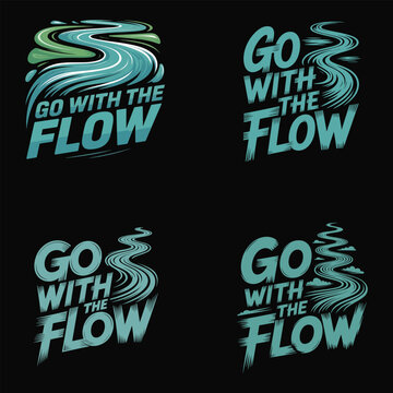 Four Blue Water Flow Logos With Go With The Flow Text river stream
