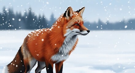 Fototapeta premium Fox in Winter Wonderland - A Snowy Wildlife Portrait.