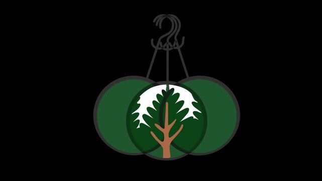 Tree ball hanging hook animation video flat vector illustration on transparent background
