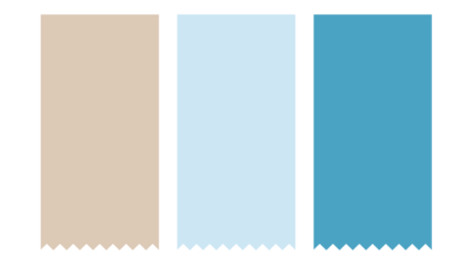 Three vertical color swatches varying from tan to light blue to a teal color hue.