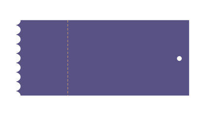A simple purple ticket with perforated edge, and dashed line on black background.
