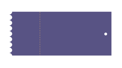 A simple purple ticket with perforated edge, and dashed line on black background.