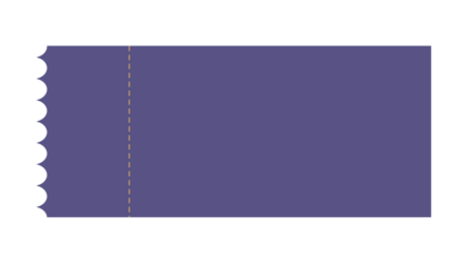 Isolated stylized ticket stub in periwinkle with perforated edge on a black backdrop.