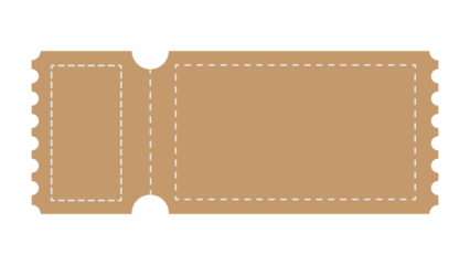 Isolated minimalist tan ticket template with perforated edges, ready for customization.