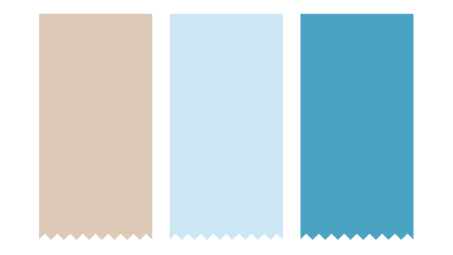 Three vertical color swatches varying from tan to light blue to a teal color hue.