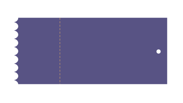 A simple purple ticket with perforated edge, and dashed line on black background. - Powered by Adobe