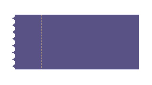 Isolated stylized ticket stub in periwinkle with perforated edge on a black backdrop.