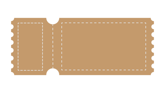 Isolated minimalist tan ticket template with perforated edges, ready for customization.
