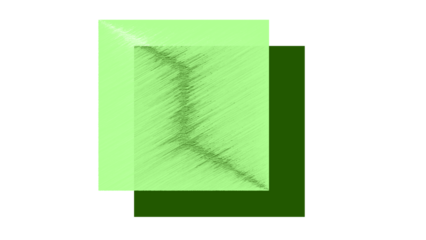 Abstract digital artwork displays layered rectangles in green hues with textured effect.