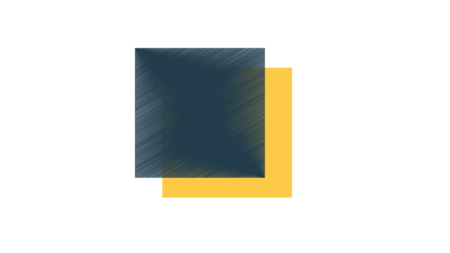 Abstract composition featuring overlapping geometric shapes in contrasting hues on black