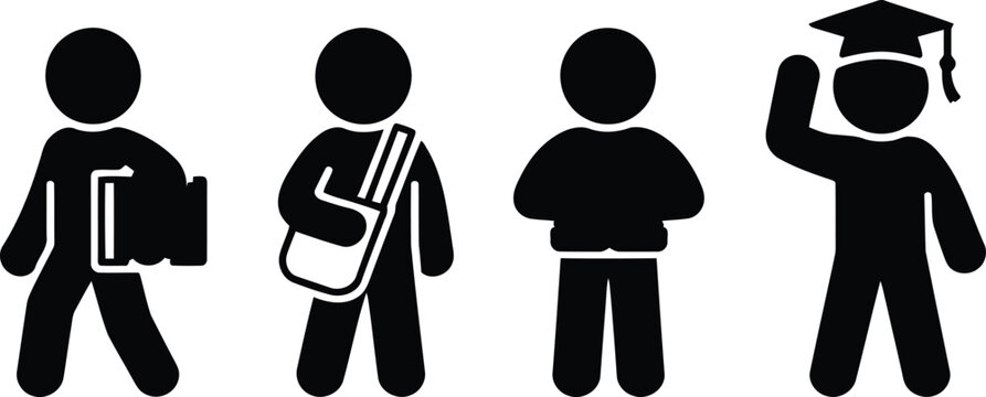 Pictogram Series Students Progressing From Books to Graduation Cap, Stages of Education Concept