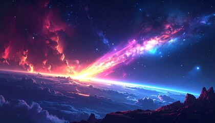 Stunning celestial landscape with a vibrant and colorful cosmic phenomenon