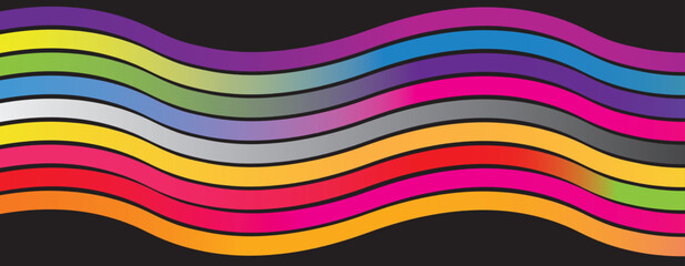 Color Wave Gradient Background. Vibrant Curved Lines on Black for Modern Vector Design and Abstract Graphic Art.