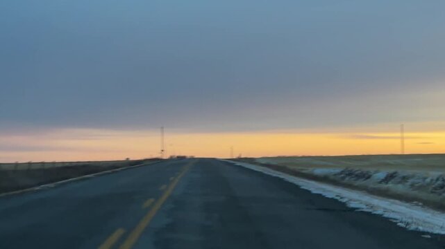 Winter Sunrise Over Rural Alberta Highway. Strathmore. Alberta. Canada. Alberta Canada. Weather Conditions.