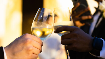 Celebration with Friends and Clinking Glasses.