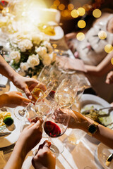 Red and white wine glasses on a beautifully set table, Fine dining and wine, Luxury table setting.