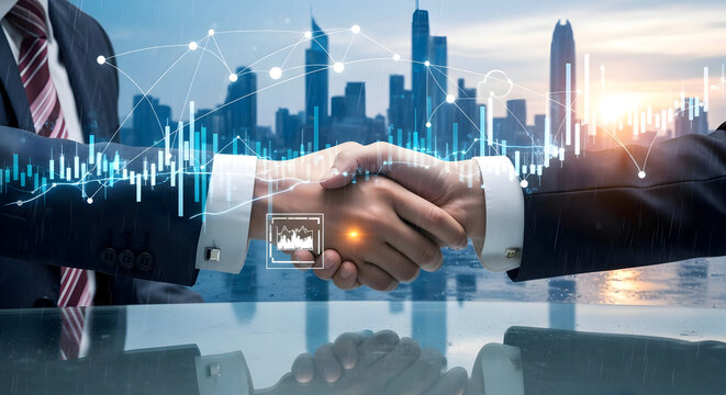 Title:
Future-Oriented Partnership: Smart Handshake Over a Tech-Driven Cityscape