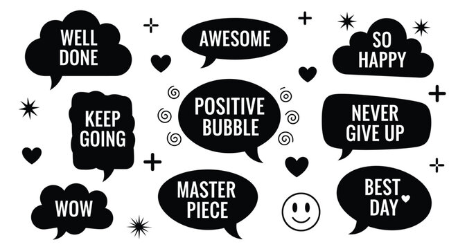 Motivational speech bubbles collection, positive affirmations for inspiration - Powered by Adobe