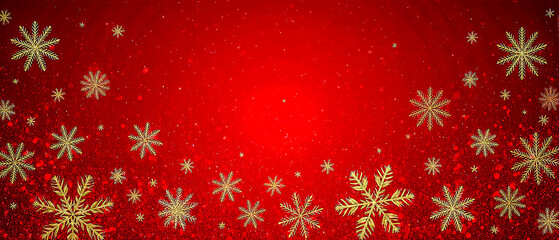 Snowflakes, red background, festive season, abstract art This image features elegant snowflakes in gold shades against a rich red backdrop.	