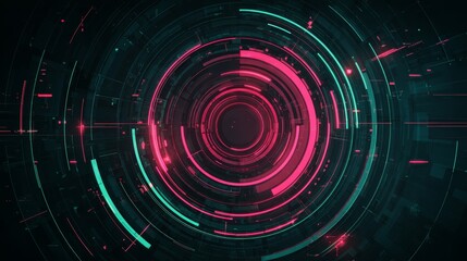 Fototapeta premium Abstract technology red background with concentric circles, a digital pattern of light and line for design and wallpaper