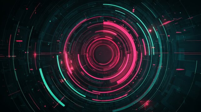 Abstract technology red background with concentric circles, a digital pattern of light and line for design and wallpaper