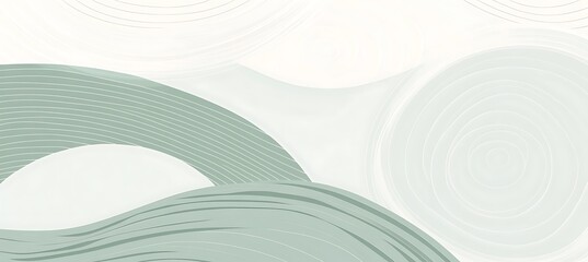 Abstract light green and white background with circles and waves, a serene and minimalist design empty template ideal for personalized use