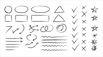 Hand Drawn Shapes Arrows Check Marks Doodle Vector Set