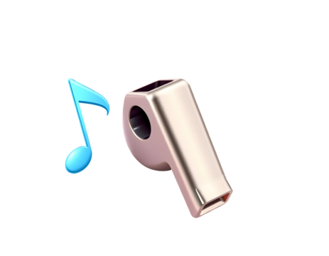 3D Whistle and Musical Note Icon for Sound and Sports