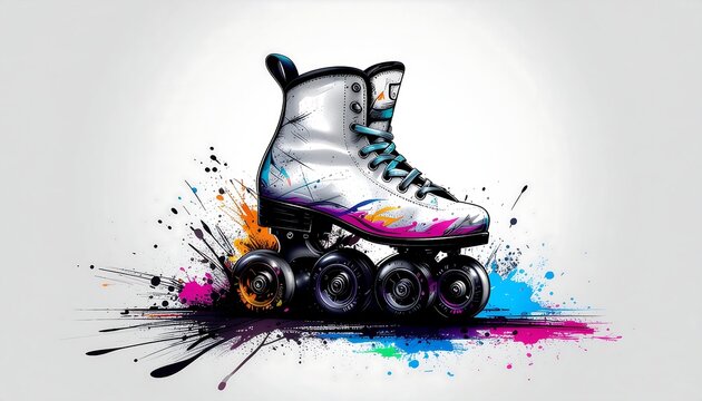 Roller Skate Illustration with Colorful Splatter Effects Artistic Sports Design