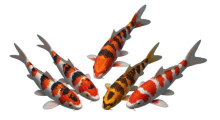 Five Colorful Koi Fish Grouped Together Isolated On A transparent Background