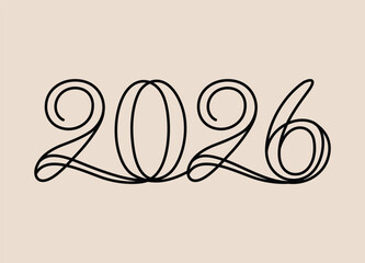 Elegant 2026 New Year Design with Curving Lines on a Muted Background for Celebrations and Future Visions