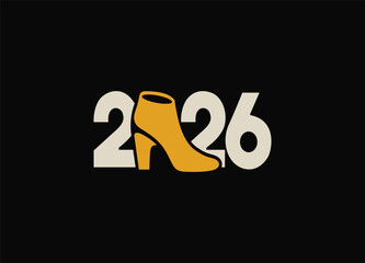 Fashionable footwear concept representing year 2026 on black backdrop modern design with shoe and numbers