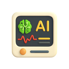 3d icon of artificial intelligence monitor isolated on transparent background, 3d rendering