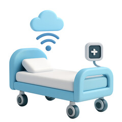 3d icon of hospital bed with cloud and wifi symbol isolated on transparent background