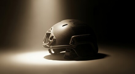 American Football Helmet in Spotlight with Dramatic Lighting.