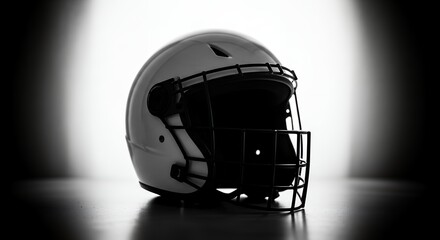 American Football Helmet in Dramatic Black and White Lighting.