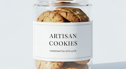 Artisan Cookies in a Glass Jar with a White Label.
