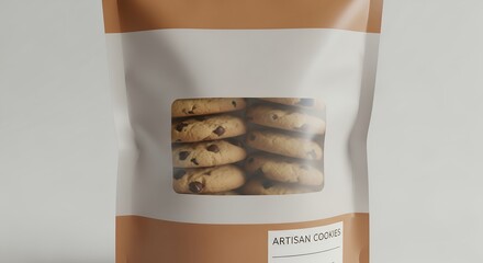 Artisan Cookies in a Stand-Up Pouch with Clear Window Displaying Chocolate Chip Delights.