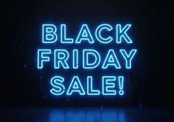 Blue neon sign Black Friday sale text on dark background image
