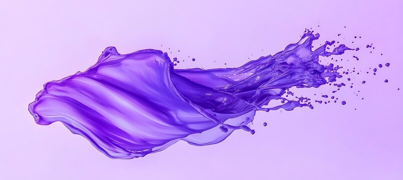 A vibrant splash of purple paint frozen in midair, creating a dynamic and artistic visual isolated on white background empty template ideal for personalized use
