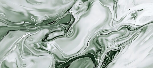 Abstract fluid art painting in shades of green and white, creating a mesmerizing marble effect texture empty template ideal for personalized use