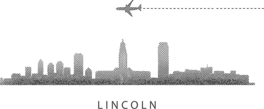 Lincoln Cityscape Silhouette with Airplane Travel