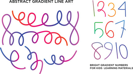 Abstract Gradient Line Art and Bright Number Set | Colorful Vector for Kids Learning and Modern Design